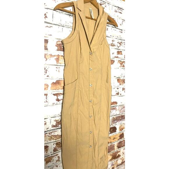 By Anthropologie Sleeveless Midi Linen + Cotton Blend Button Down Shirt Dress - Picture 6 of 14